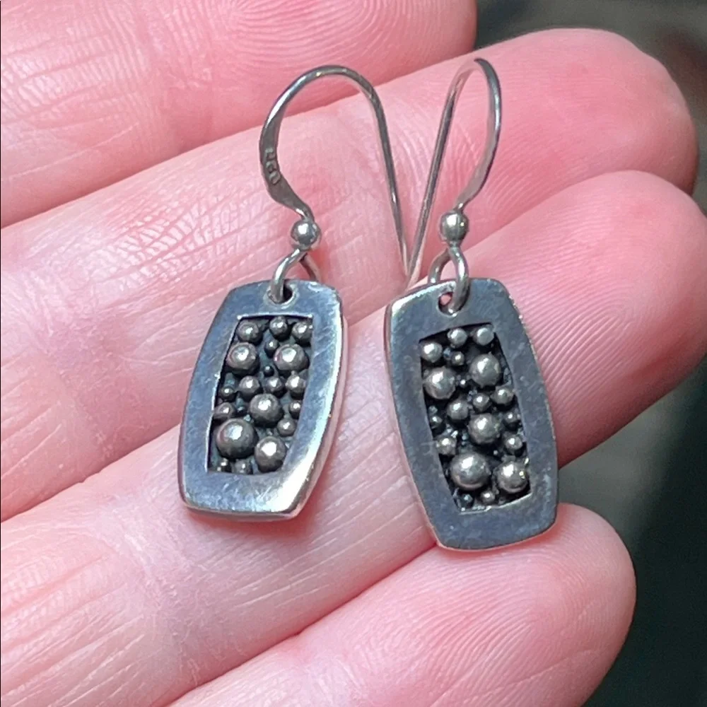 Vintage Modernist Caviar Balls Dots Sterling Silver 925 Dangle Earrings